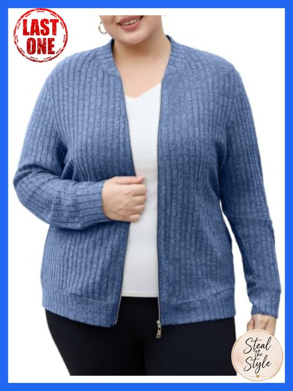 Plus Size Zip Up Cardigan Sweater Lightweight Casual Jacket with Pockets